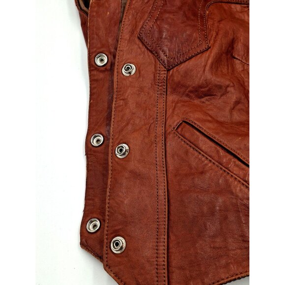 Vtg Distress kids Genuine Brown Leather Western Vest - Picture 10 of 16